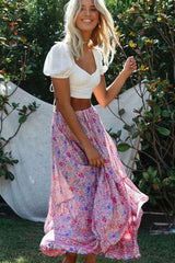 Boho Skirt, Hippie Skirts, Maxi Skirt, Wild Floral in Pink