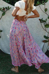 Boho Skirt, Hippie Skirts, Maxi Skirt, Wild Floral in Pink