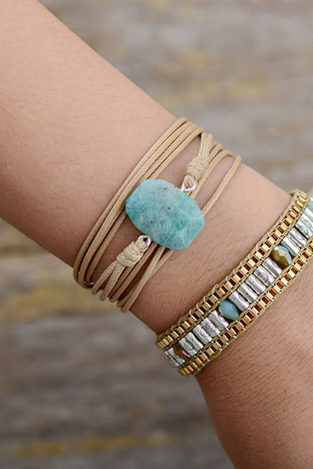 Boho Bracelet, Rope Wrap Bracelet, Blue Amazonite