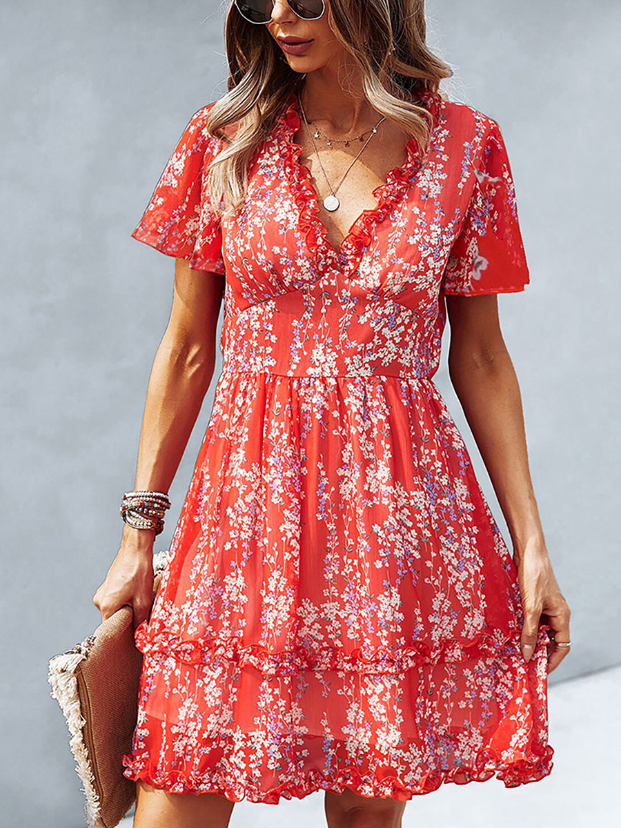 Women's Dresses Temperament Commuting Floral Sexy Mini Dress
