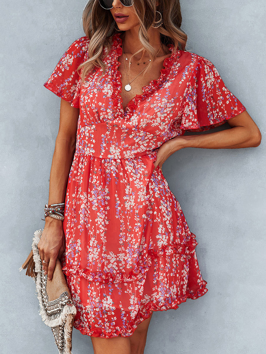 Women's Dresses Temperament Commuting Floral Sexy Mini Dress