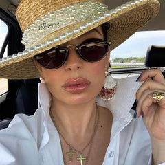 Boho Hat, Sun Beach Hat, Straw Bucket Hat, White Peal Trim
