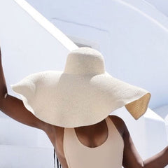 Boho Hat, Beach Hat, Extra Wide Brim Paper Hat, Natalie in White, Blue, Beige and 28 colors  (Soft, 25 cm)