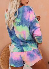 Gradient Long Sleeve Round Neck Top And Shorts Set