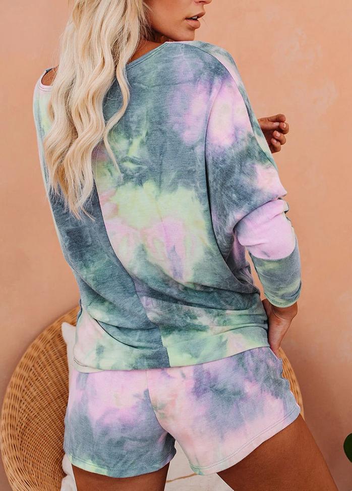 Gradient Long Sleeve Round Neck Top And Shorts Set