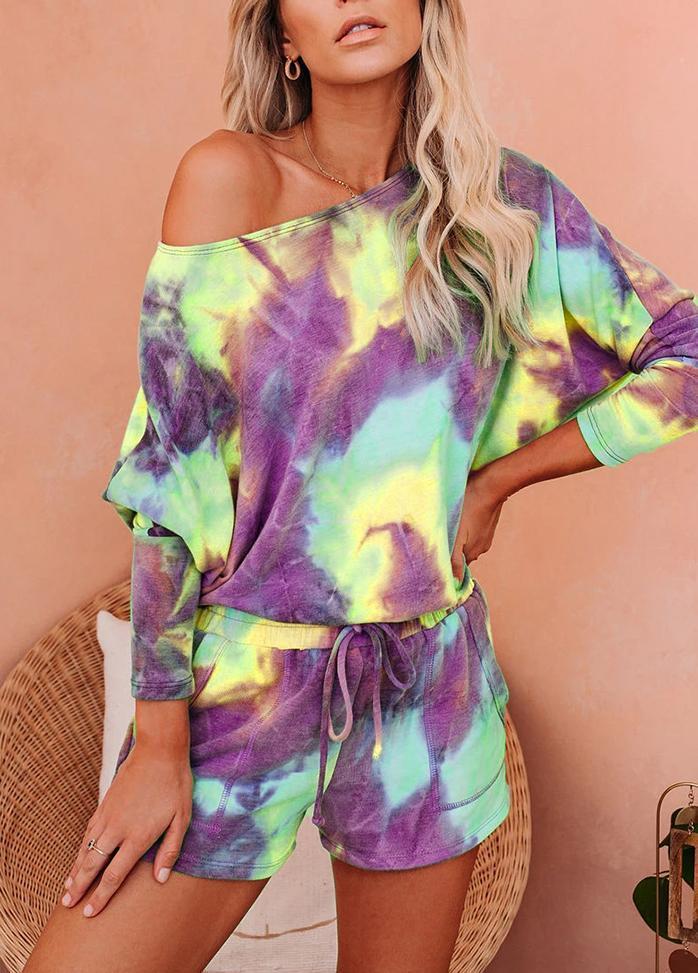 Gradient Long Sleeve Round Neck Top And Shorts Set