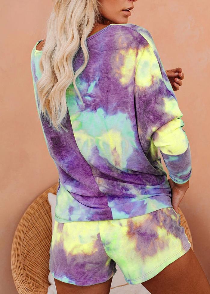 Gradient Long Sleeve Round Neck Top And Shorts Set