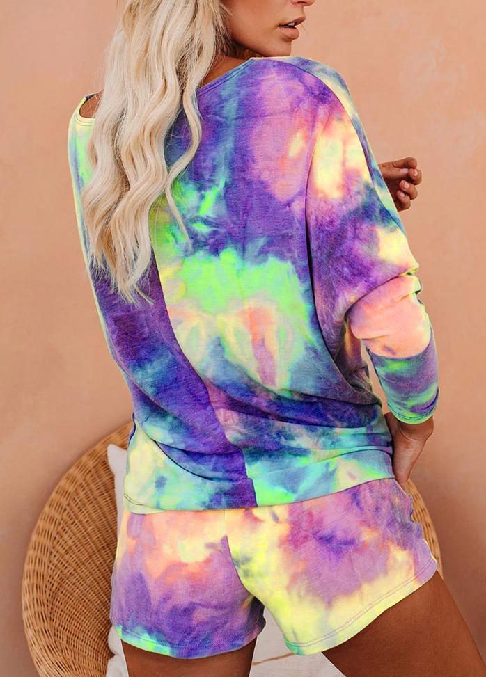 Gradient Long Sleeve Round Neck Top And Shorts Set