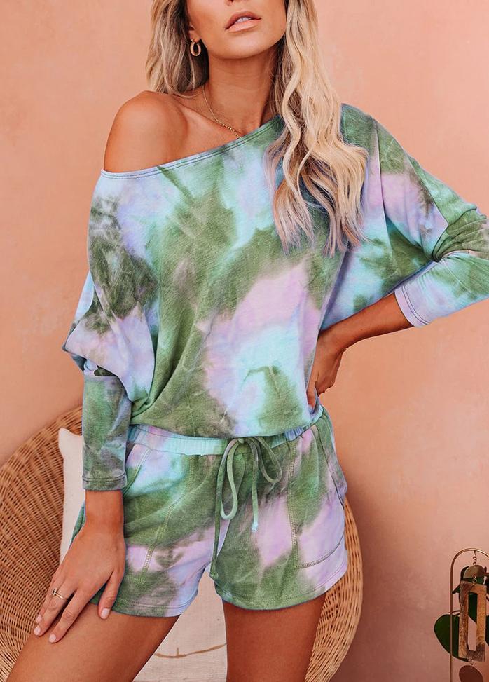 Gradient Long Sleeve Round Neck Top And Shorts Set