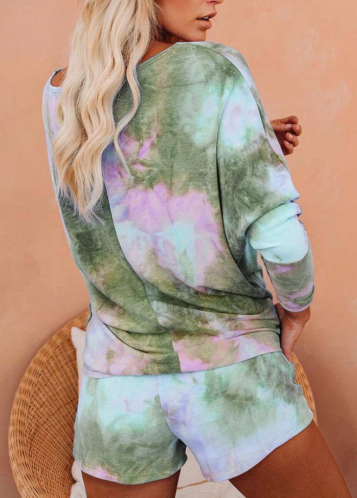 Gradient Long Sleeve Round Neck Top And Shorts Set