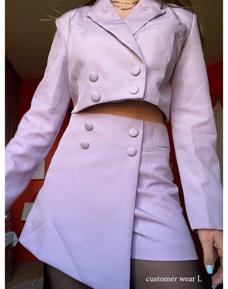 Vintage 2 Pieces Set, Matching Crop Blazer and Mini Skirt Pant, Colette Purple Lavender