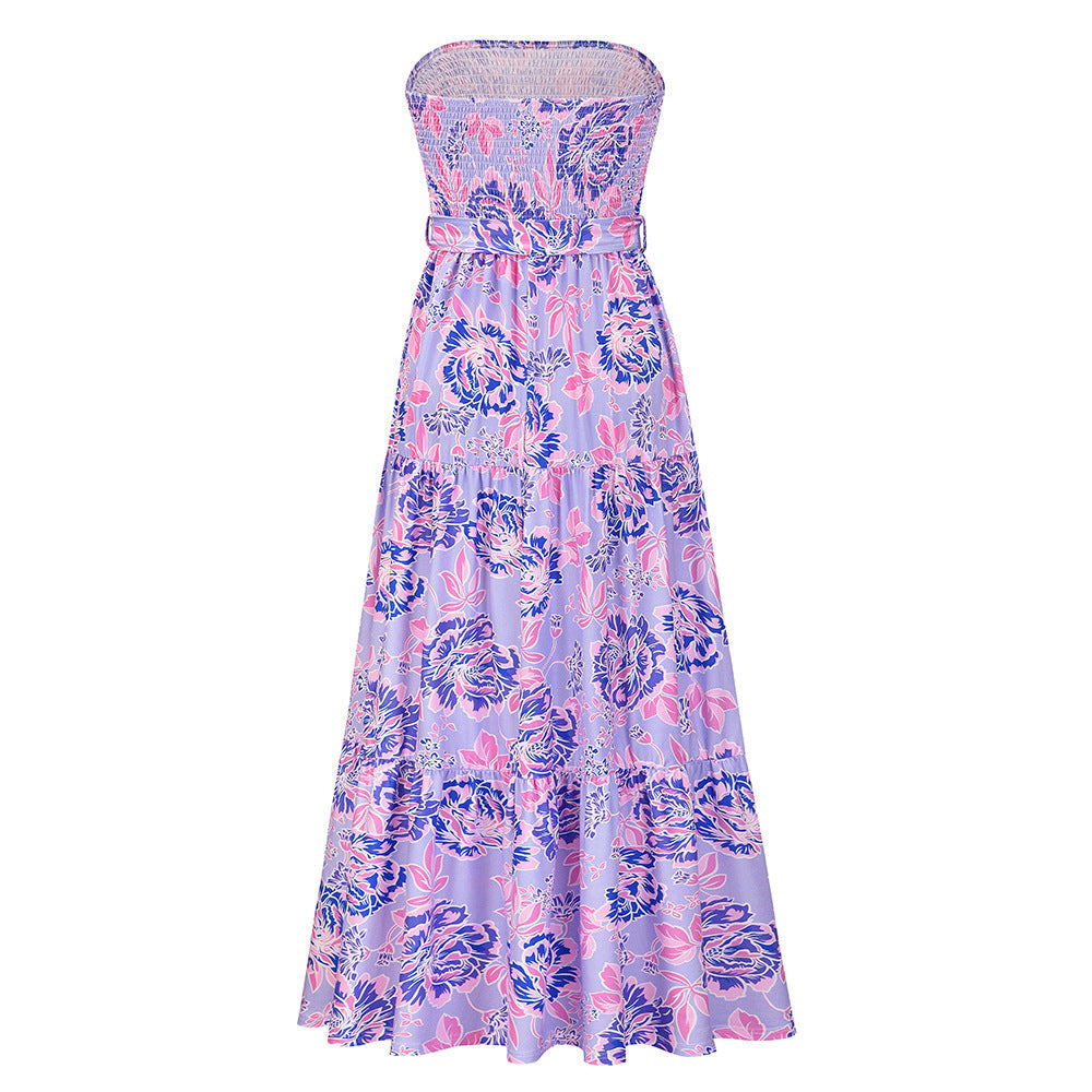Sleeveless Backless High Waist Loose Floral Maxi Dress