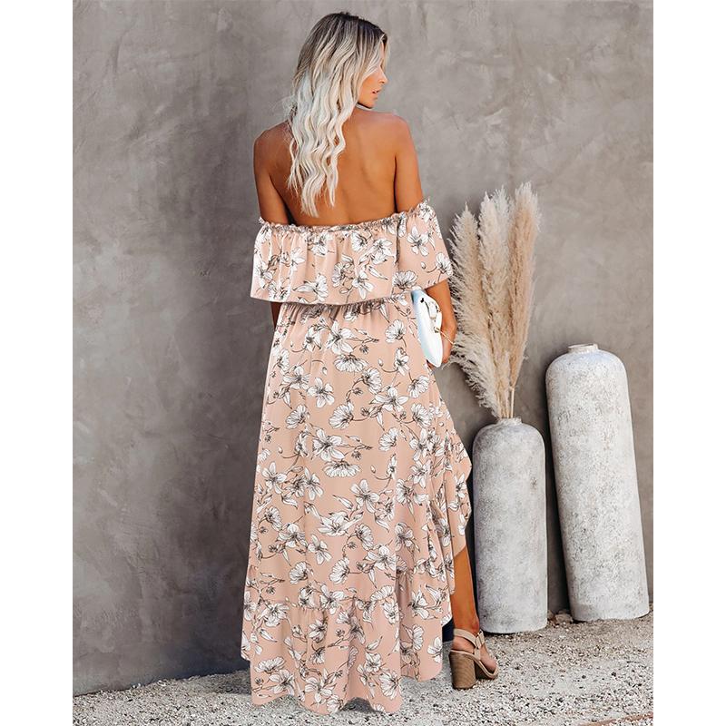 Off Shoulder Ruffle Floral Bodycon Maxi Dress