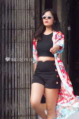 Boho Robe, Kimono Robe,  Beach Cover up, Red Peony Blue Bird
