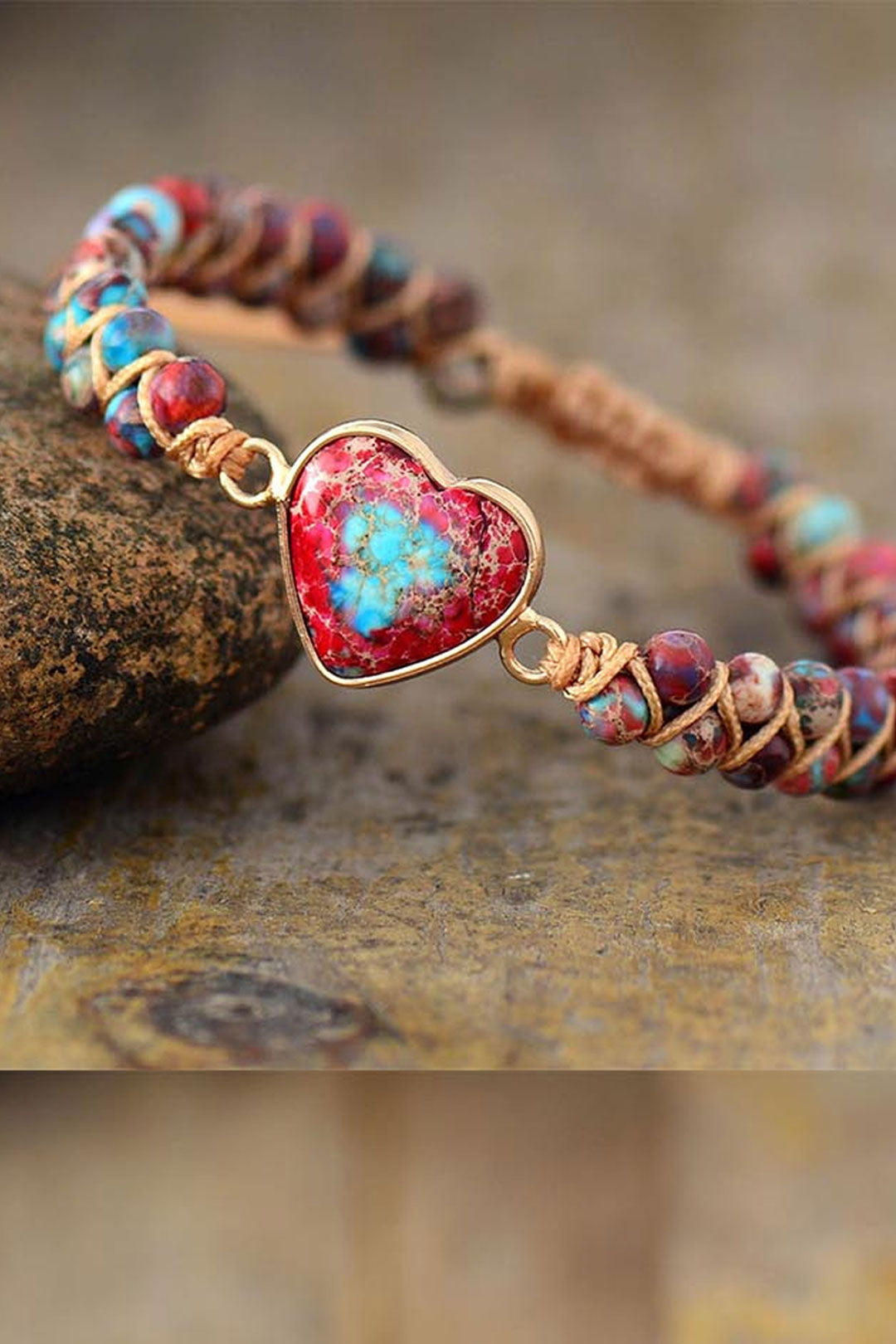 Boho Bracelet, Friendship Bracelet, Macrame Bracelet, Red Heart Jaspers