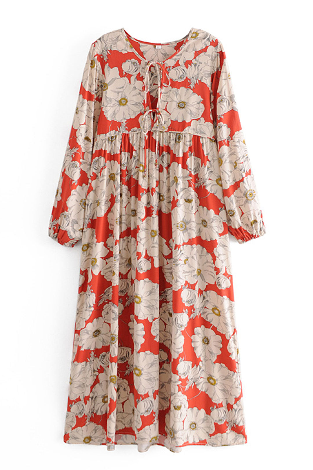 Gown Dress, Boho Maxi Dress, Loose Dress, Vintage Rose in Red