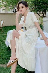 Boho Midi Dress, Embroidered Dress, Victoria White Lace