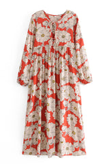Gown Dress, Boho Maxi Dress, Loose Dress, Vintage Rose in Red