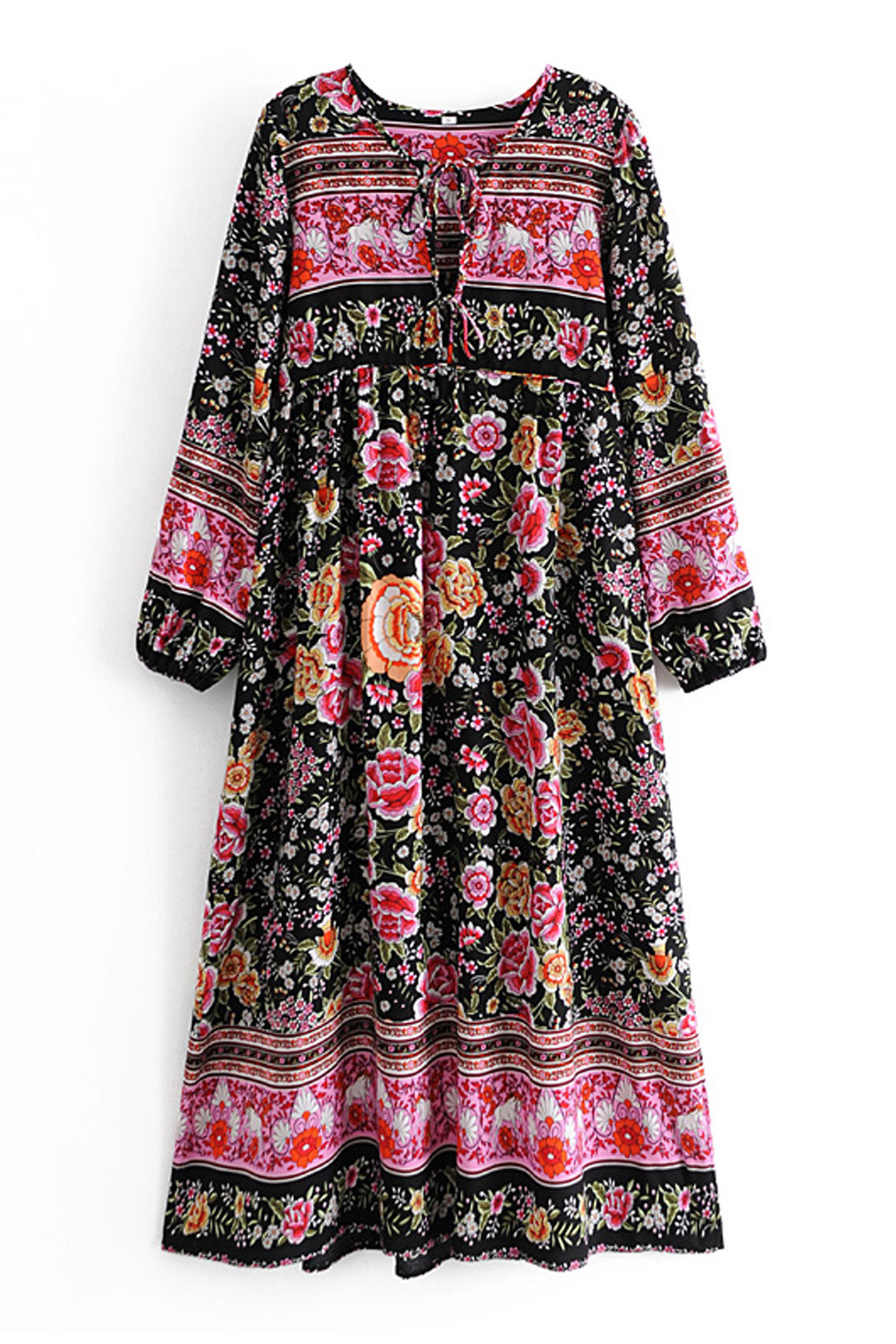 Gown Dress, Boho Maxi Dress, Loose Dress, Black Winter Pink Rosy