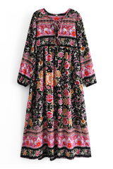 Gown Dress, Boho Maxi Dress, Loose Dress, Black Winter Pink Rosy