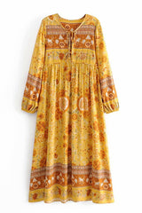 Gown Dress, Boho Maxi Dress, Loose Dress, Yellow Golden Celebration Rose