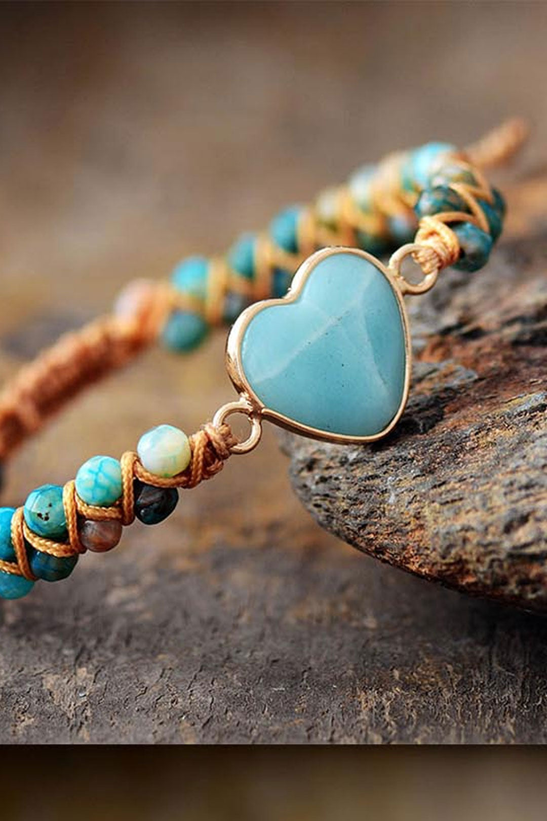 Boho Bracelet, Friendship Bracelet, Macrame Bracelet, Blue Heart Amazonite