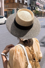 Boho Hat, Sun Beach Hat, Seagrass Fedora Hat, Lady Two Tone Black