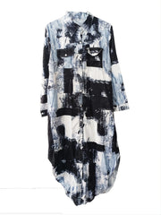 Button Solid Color Irregular Hem Maxi Shirt Dress