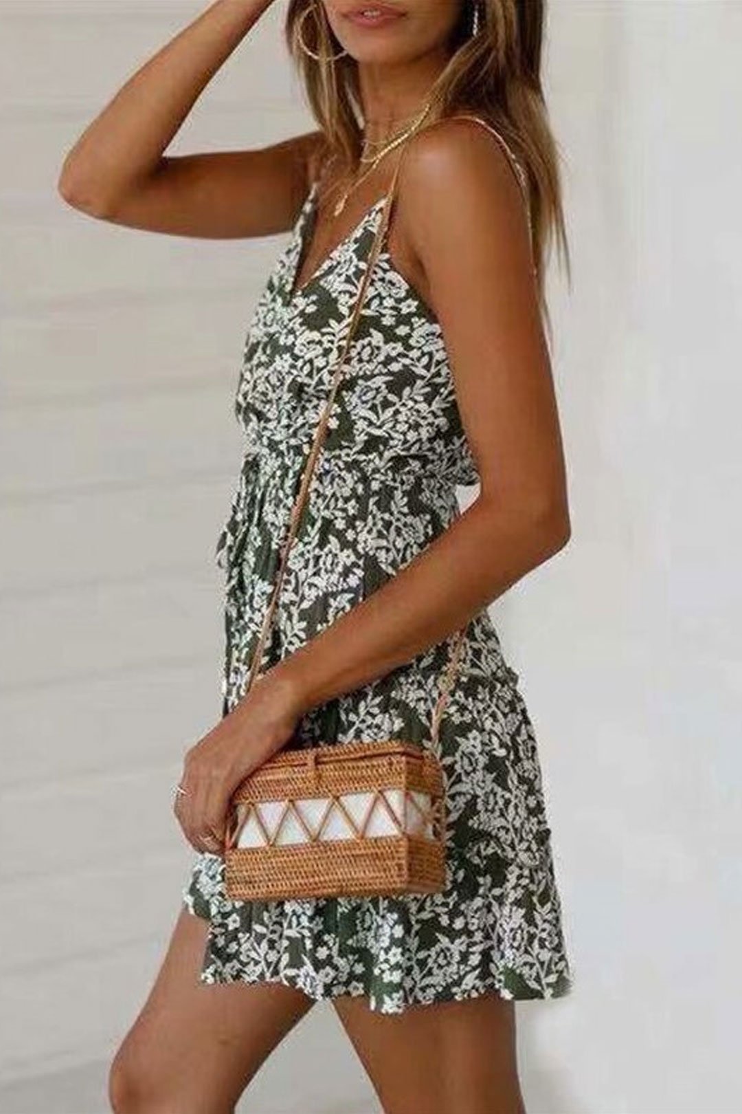 Boho Mini Dress  Sundress, Vintage Oroslavje in Moss Green