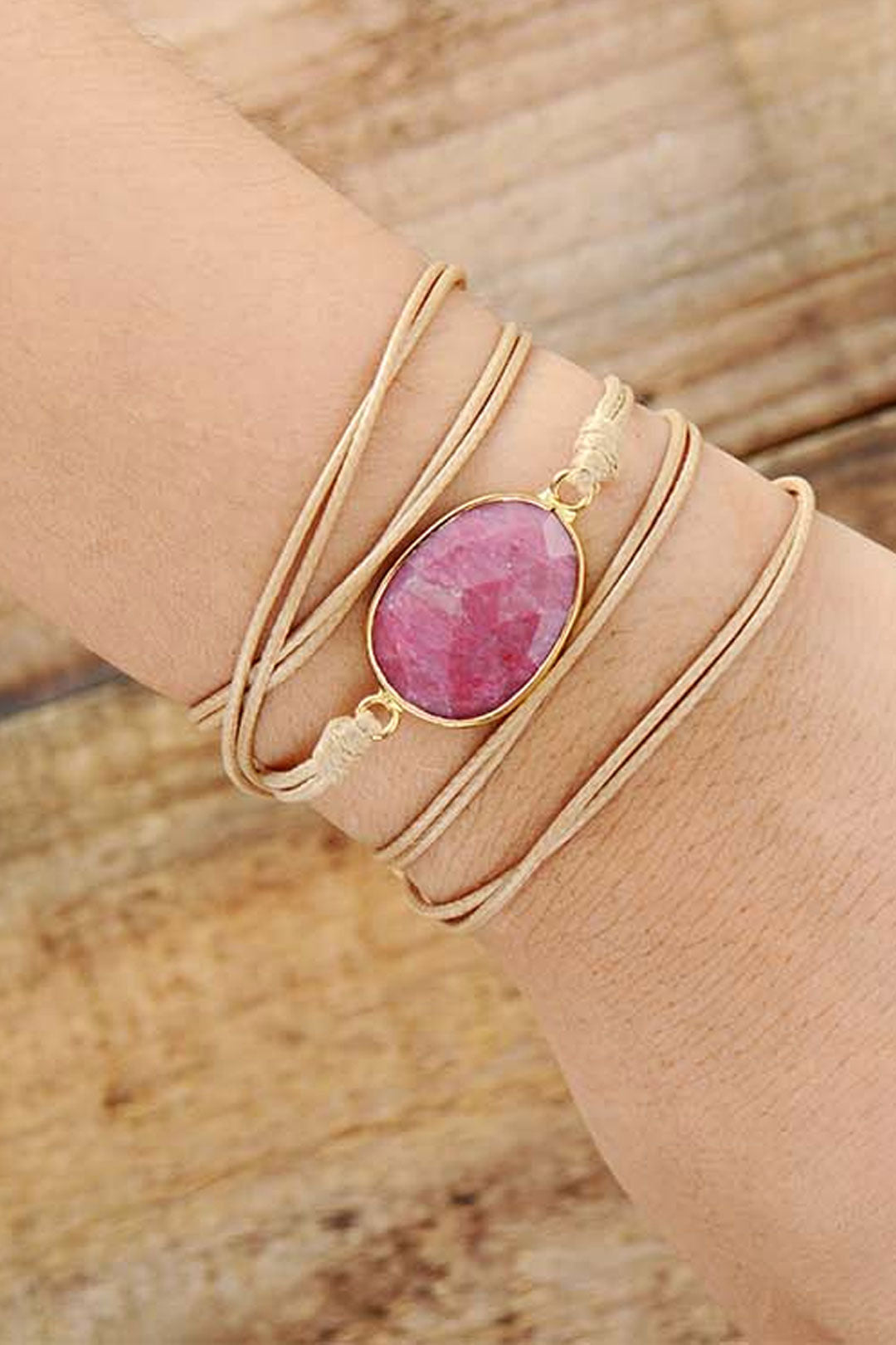Boho Bracelet, Rope Wrap Bracelet, Rose Quartz