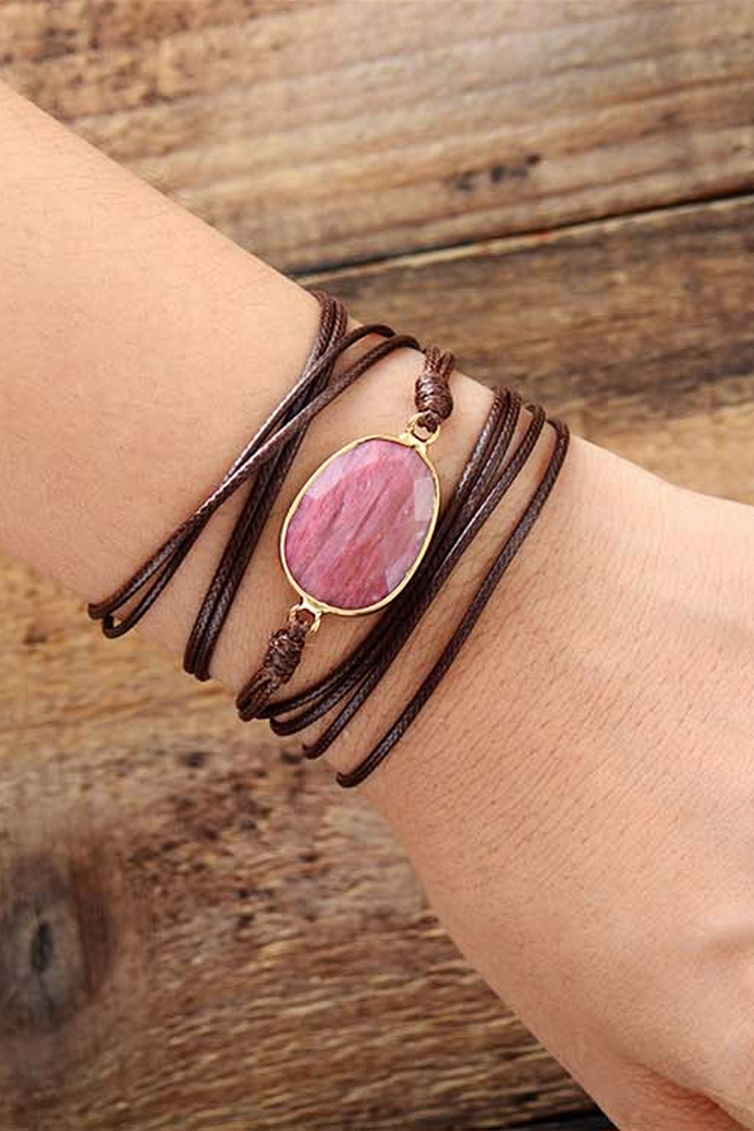 Boho Bracelet, Rope Wrap Bracelet, Rose Quartz