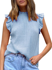 Women's Solid Color Splicing Sleeveless Tops Fashion Casual Chiffon T-shirt Tank Tops White Pink Black Blue