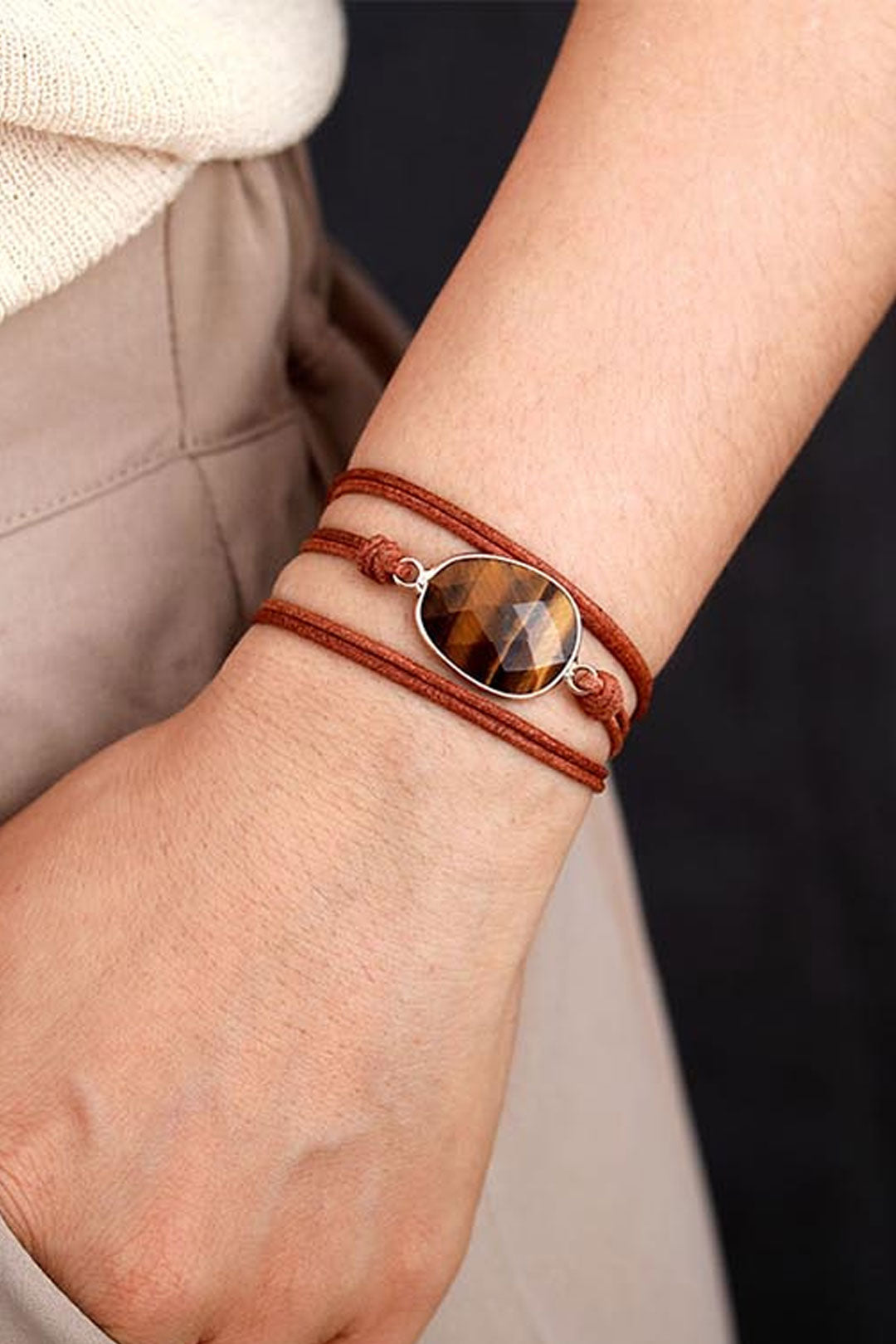 Boho Bracelet, Rope Wrap Bracelet, Tiger Eye Punk