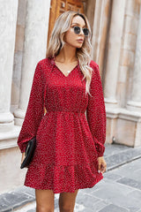 Boho Mini Dress Ruffle Polka Dot in Navy and Red