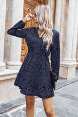 Boho Mini Dress Ruffle Polka Dot in Navy and Red