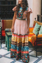 Vintage Print Lace Maxi Dress