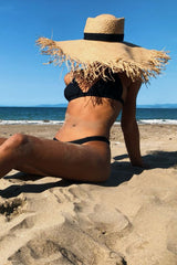 Boho Hat, Sun Hat, Beach Hat, Wide Brim Hat, Straw Hat, Black Ribbon