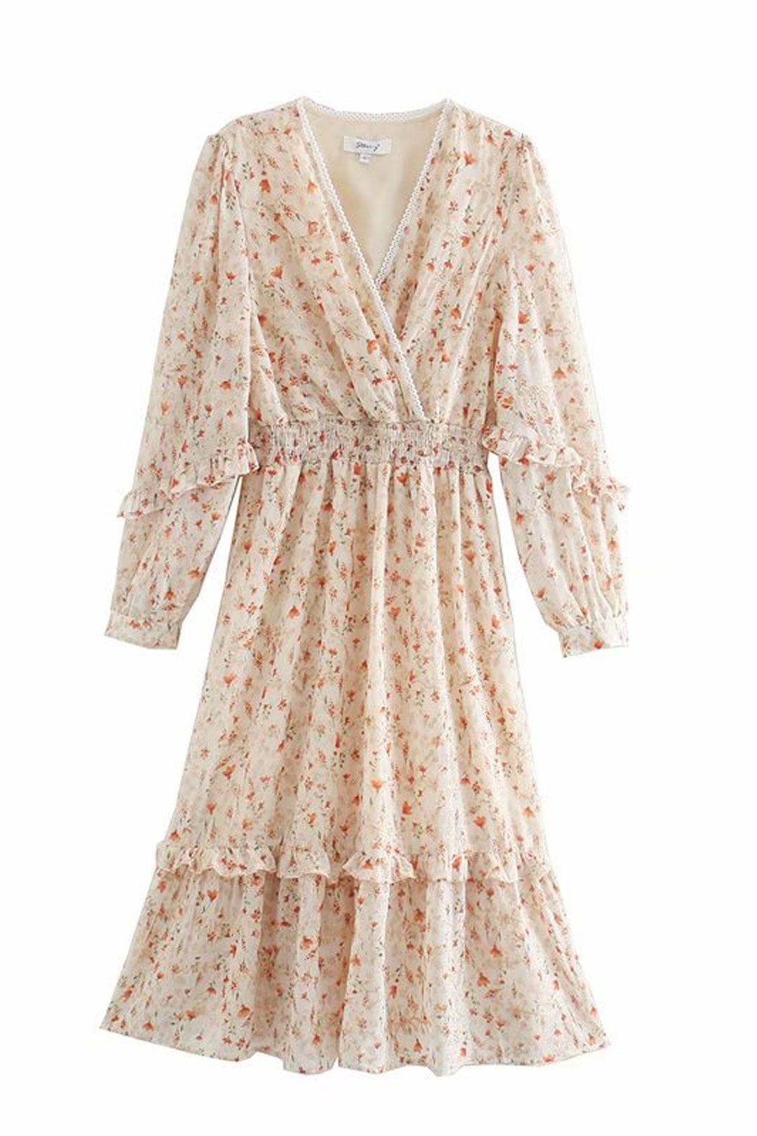 Boho Midi Dress, White Ivory Flower Child