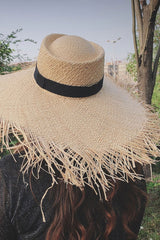 Boho Hat, Sun Hat, Beach Hat, Wide Brim Hat, Straw Hat, Black Ribbon