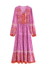 Maxi Dress - Boho Dress - Maxi Boho Sundress - Addison in Pink and Green