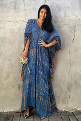 Beach Dress, Maxi Boho Dress, Kaftan Dress, Jose Tie Dye Print in Blue and White