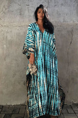 Beach Dress, Maxi Boho Dress, Kaftan Dress, Jose Tie Dye Print in Blue and White