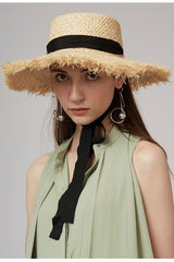Boho Hat, Sun Hat, Beach Hat, Wide Brim Hat, Straw Hat, Sofia Black Ribbon