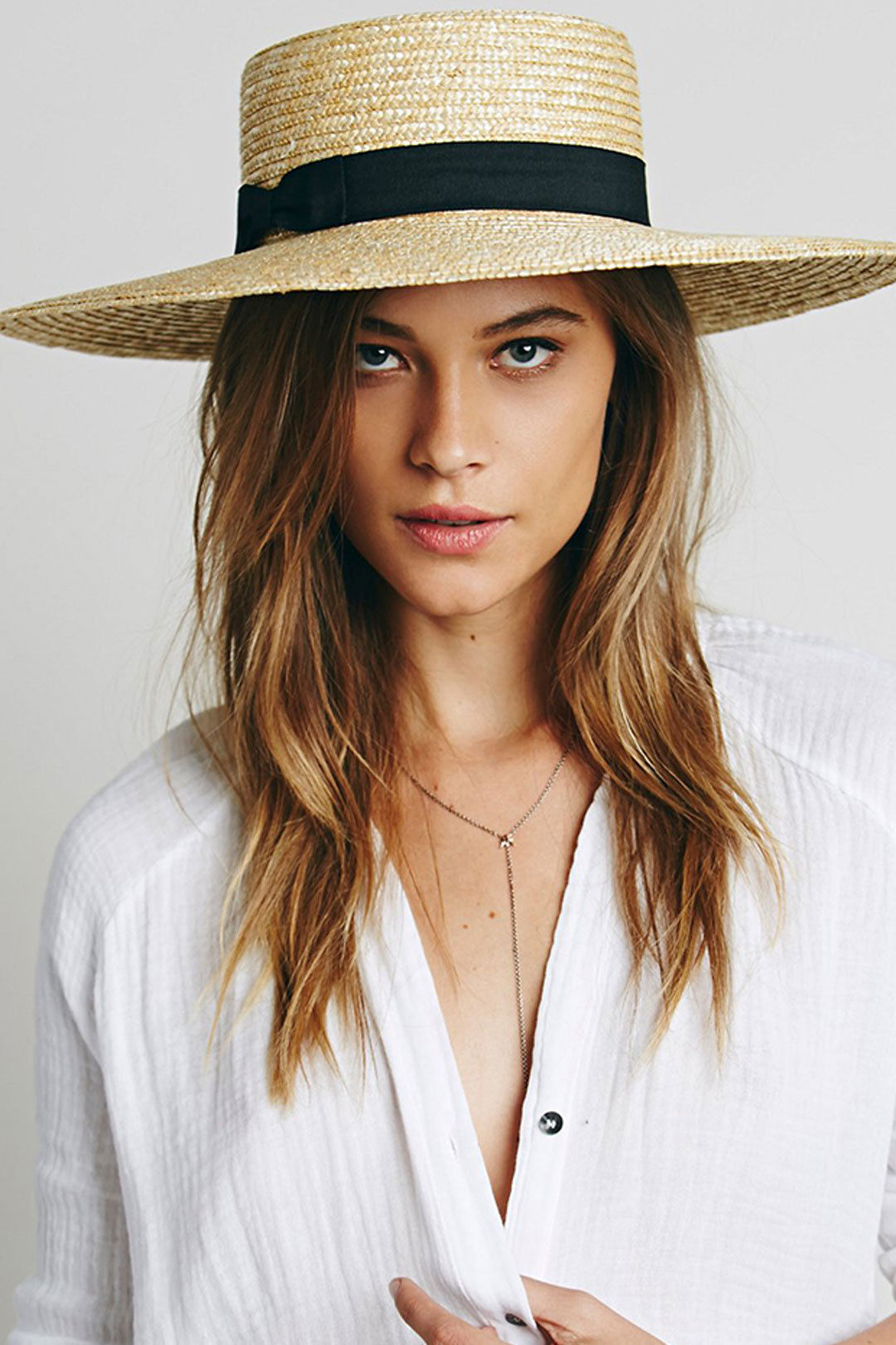 Boho Hat, Sun Beach Hat, Straw Bucket Hat, Claire with Black Bow