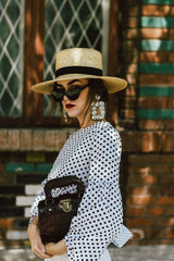 Boho Hat, Sun Beach Hat, Straw Bucket Hat, Claire with Black Bow