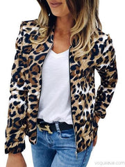 Leopard Pattern Zipper Casual Jacket