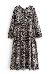 Gown Dress, Boho Maxi Dress, Loose Dress, Black White  Zebra