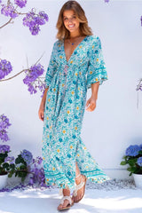Boho Maxi Dress, Gown, Fresh Blue Flower