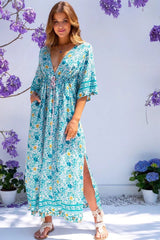 Boho Maxi Dress, Gown, Fresh Blue Flower