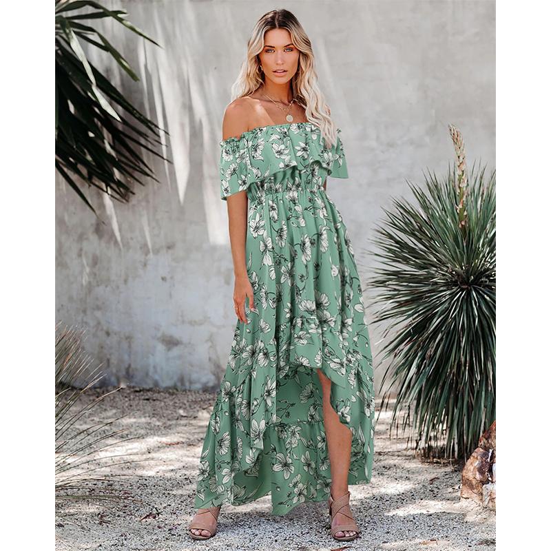 Off Shoulder Ruffle Floral Bodycon Maxi Dress